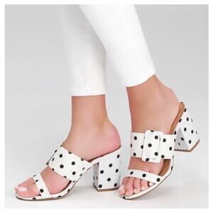 Lovers + Friends Boone Mule White Black Polka Dot Size 7 Block Heel Open Toe